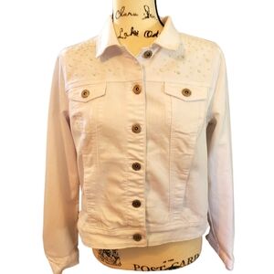 Baccini White Jean Jacket Denim Style Size Medium Beaded
